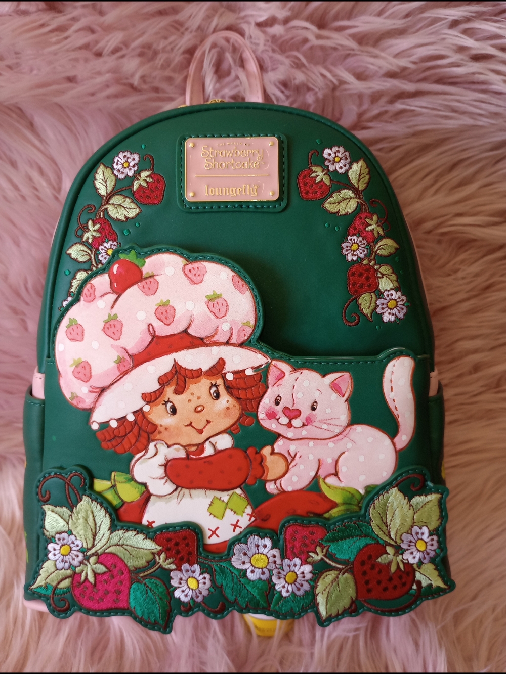 Loungefly Strawberry Shortcake Custard & Strawberry Embroidered Mini Backpack - Picture 4 of 8